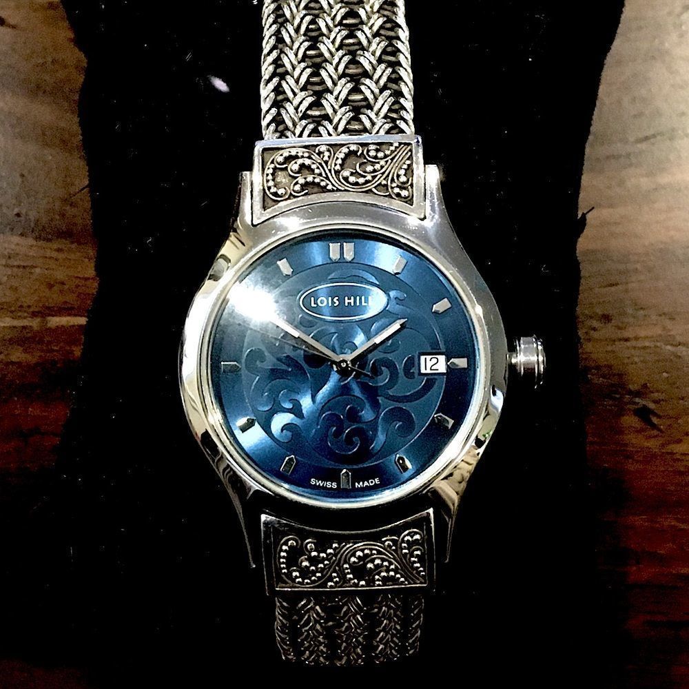 LOIS HILL Watch Rare Sterling Silver Blue Face - Picture 1 of 8